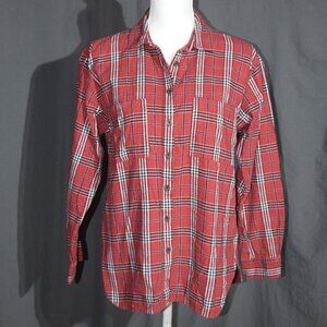 LOFT Red Plaid Long Sleeve Flannel Button-Up Shirt - Women’s Size Medium